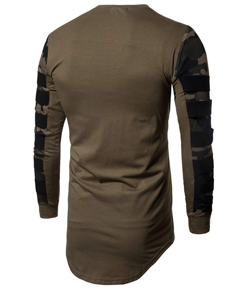EverNight Camiseta Larga para Hombre Costuras De Malla De Camuflaje De Calle Alta Camisa Estampada De Manga Larga Suéter Pullover Camisa Polo Camiseta De Manga Larga,Green,XXL