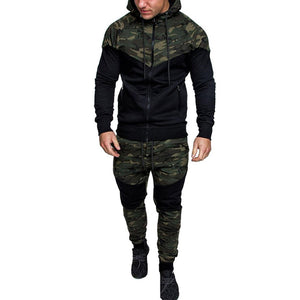 Zehui Traje Deportivo para los Hombres, Traje Estampado de Camuflaje Clásico para Hombres, Cintura Alta Elástica, Pantalones Largos + Chaqueta