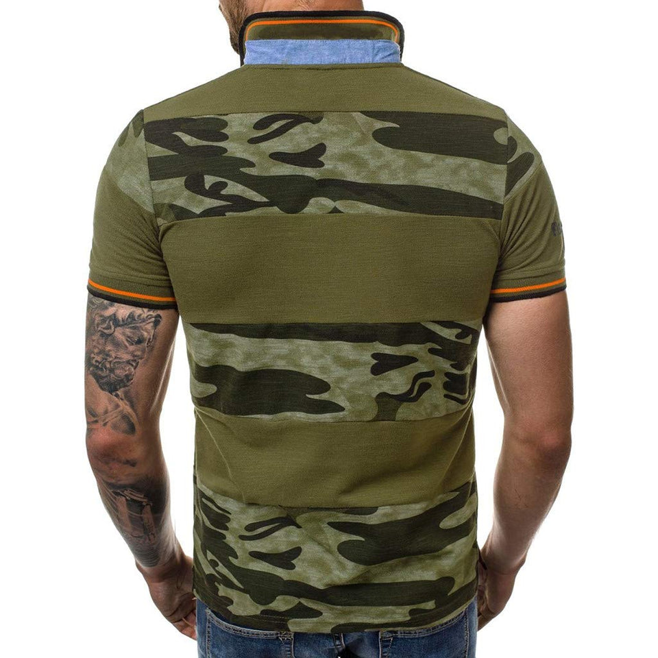 Dainzuy Camisas para Hombre de Manga Corta Casual Camuflaje impresión de Moda Verano Slim Fit Color Block Henley Camisetas Tops tee