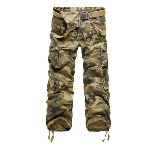 KINDOYO Hombres camuflaje pantalones sueltos multi-bolsillo pantalones de casuales deportes Tamaño 28-40 sin cinturón