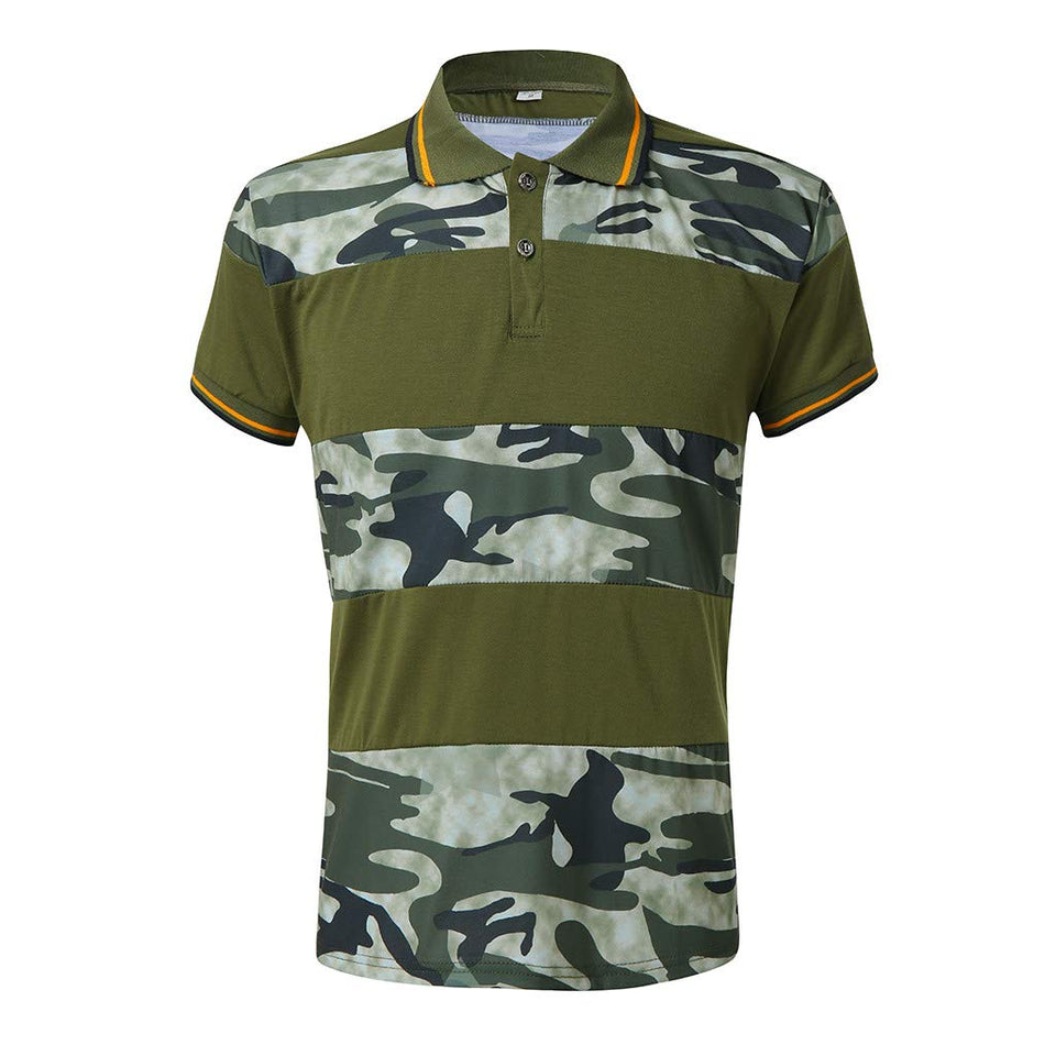 Dainzuy Camisas para Hombre de Manga Corta Casual Camuflaje impresión de Moda Verano Slim Fit Color Block Henley Camisetas Tops tee