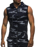 Camisa deportiva con cremallera y gorro para los hombres, camiseta sin mangas con cremallera y estampado de camuflaje para hombre