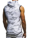 Camisa deportiva con cremallera y gorro para los hombres, camiseta sin mangas con cremallera y estampado de camuflaje para hombre