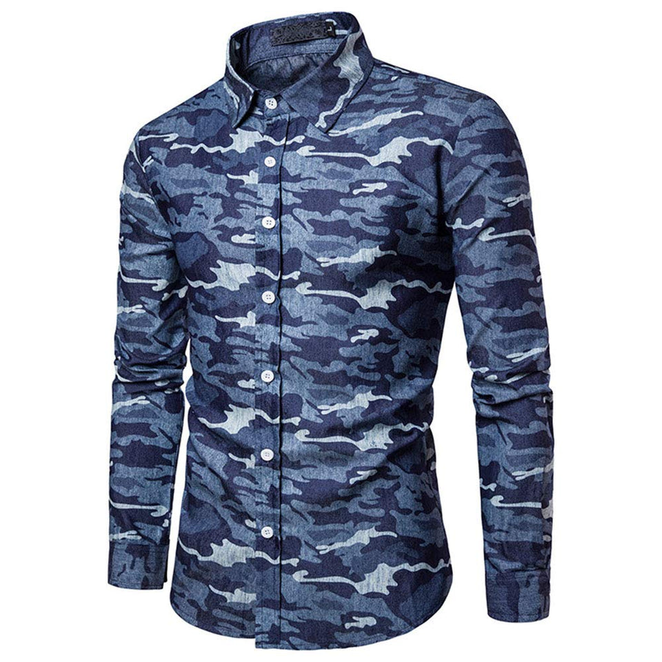 Zyh Camisas para Hombres, Camuflaje de Moda Tops Imprimir Casual Camisas de Manga Larga Deportes para Hombres Camiseta Delgada 2018 Nuevo (Color : Segundo, tamaño : SG)