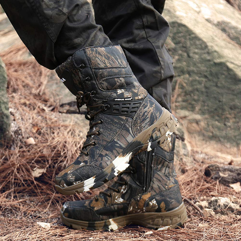 Suetar Botas de Senderismo y Trekking Militares Oxford de Camuflaje para Hombre Botas tácticas Antideslizantes al Aire Libre de Media Pierna de Primavera y Verano