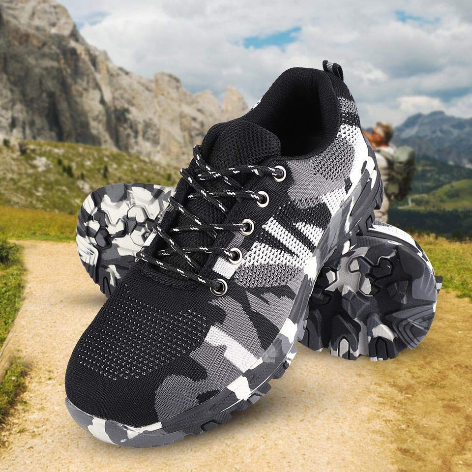 Bnineteenteam Botas de Trabajo de Camuflaje con Puntera de Acero para Hombres Calzado de Seguridad para Exteriores, a Prueba de pinchazos, Transpirable, Antideslizante