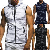 Camisa deportiva con cremallera y gorro para los hombres, camiseta sin mangas con cremallera y estampado de camuflaje para hombre