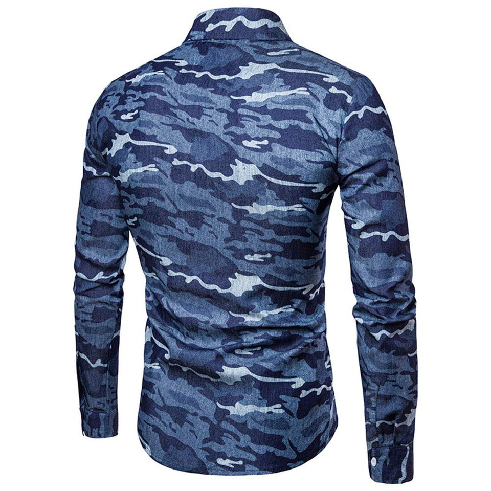 Zyh Camisas para Hombres, Camuflaje de Moda Tops Imprimir Casual Camisas de Manga Larga Deportes para Hombres Camiseta Delgada 2018 Nuevo (Color : Segundo, tamaño : SG)