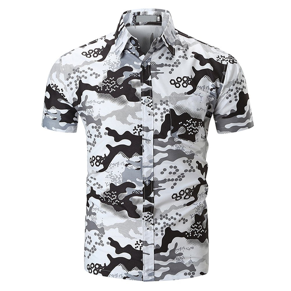 Camisa Estampada Casual para Los Hombres de Playa, Camisa de Algodón Suave, Camisas de Manga Corta Impresas Camuflaje